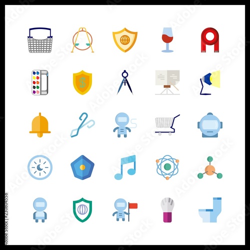 25 element icon. Vector illustration element set. atom and crucible tongs icons for element works
