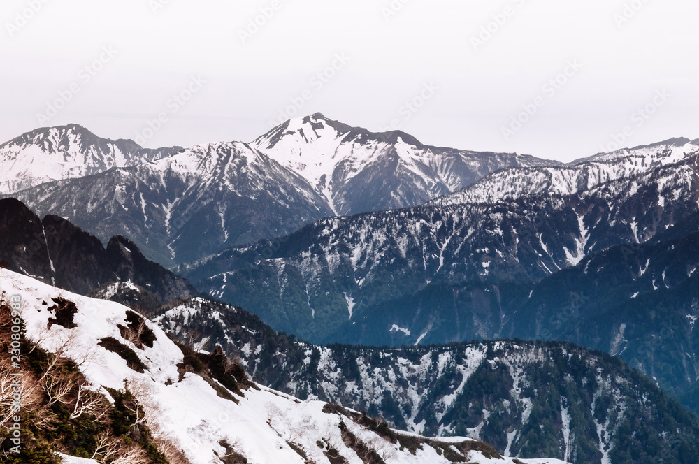 Nature view of snow Japan Alps mountain range Tateyama Kurobe Alpine