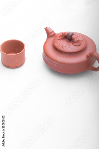 teapot and cup isolated on white background