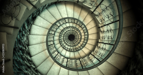 Endless old spiral staircase. 3D render