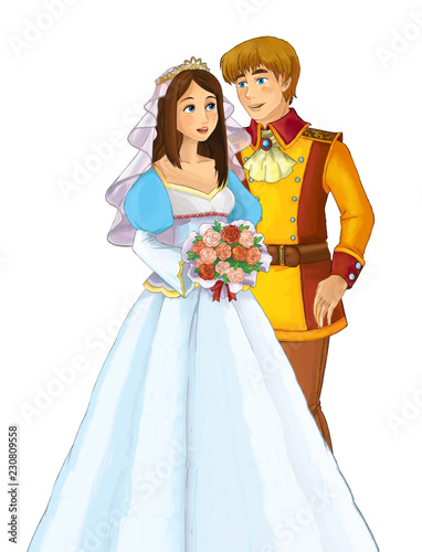 cartoon scene with young married couple - illustration for children