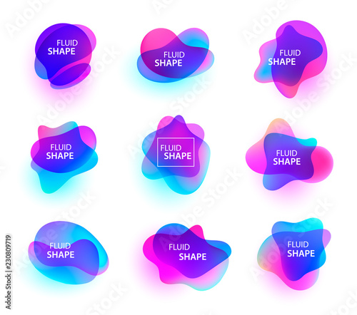 Vector set of abstract modern graphic elements, bubbles. Dynamical colored forms, shapes. Gradient liquid flowing banners.