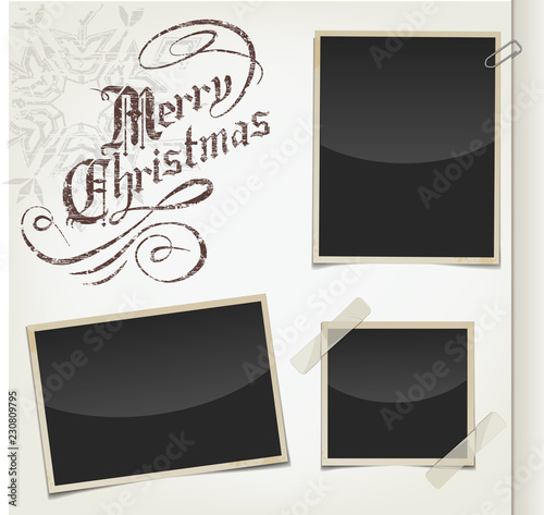 Retro photo frames and greeting christmas text