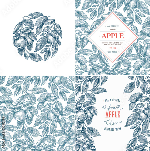 Apple design template collection. Banners, pattern, composition. Vector illustration