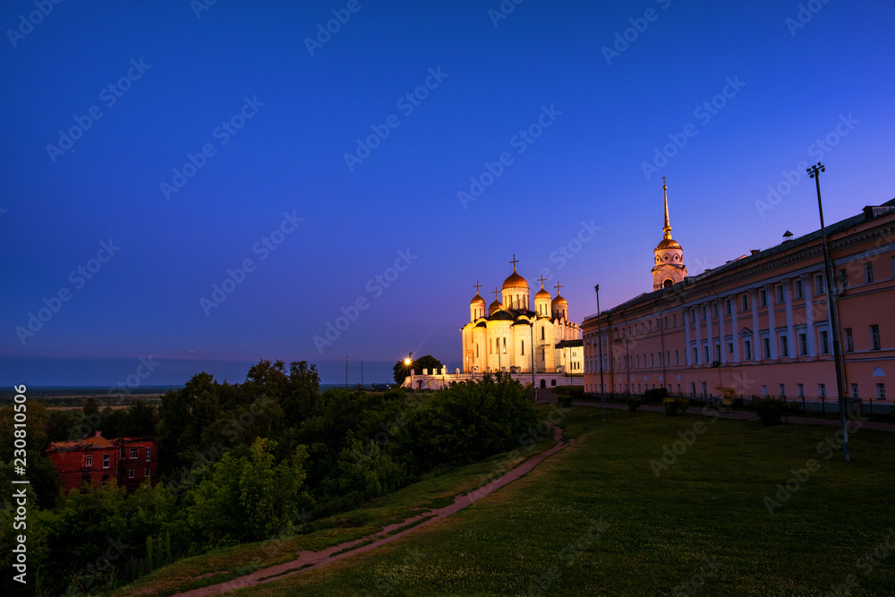 View of Cathedral of Assumption in Vladimir, Russia in the evening