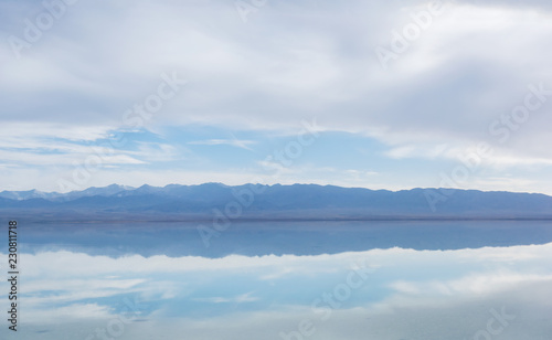 Chaka Salt Lake scenery, and located in Qinghai Province, China.Blue sky and white clouds  photo