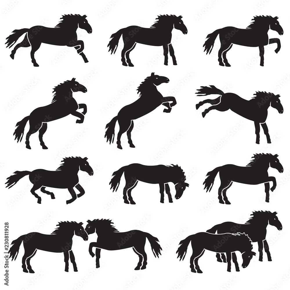 Horse different poses icon set. Vector. Horse different poses icon set. Vector.