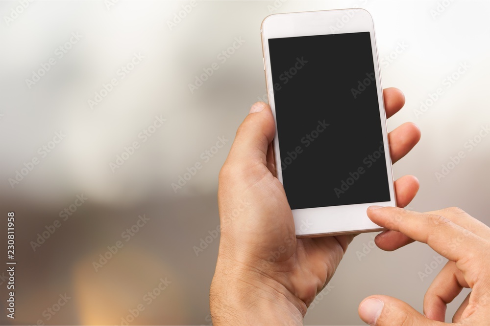 Cell phone blank person using background business Cell phone blank person using background business