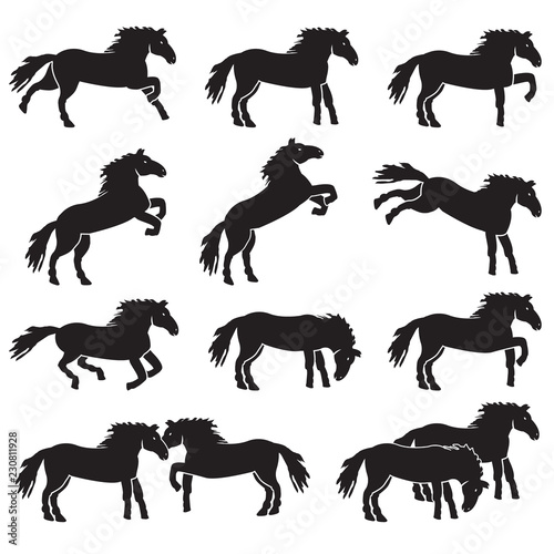 Horse different poses icon set. Vector.