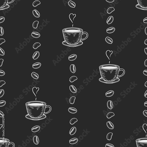 cups seamless pattern with coffee bean