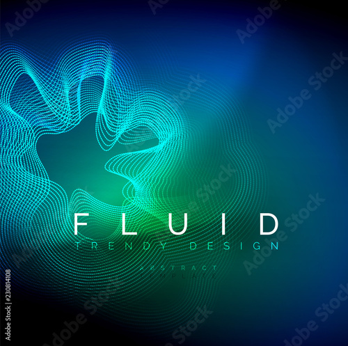 Blue neon particles glowing fluid wave lines, magic energy space light concept, abstract background wallpaper design