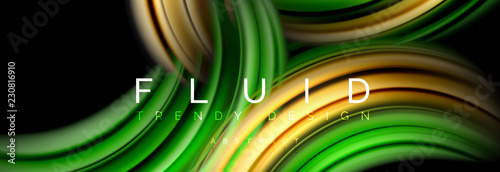 Mixing color waves on black, liquid flowing shapes