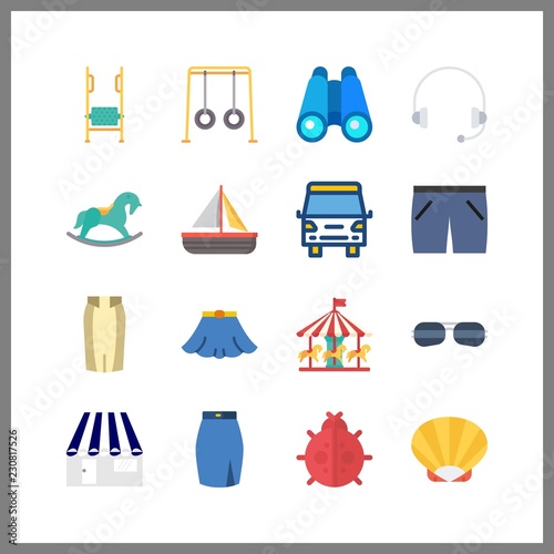 16 summer icon. Vector illustration summer set. sail boat and swing icons for summer works