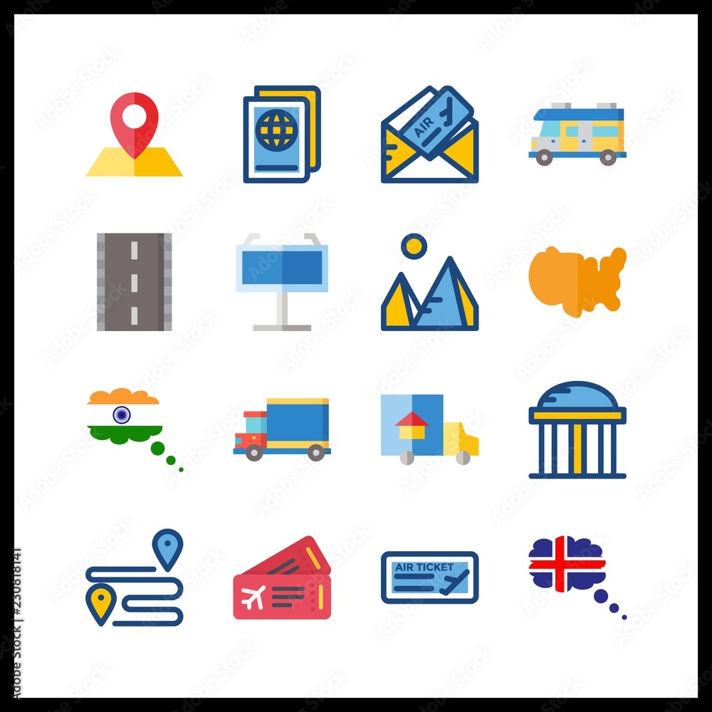 16 destination icon. Vector illustration destination set. iceland and temple icons for destination works 16 destination icon. Vector illustration destination set. iceland and temple icons for destination works
