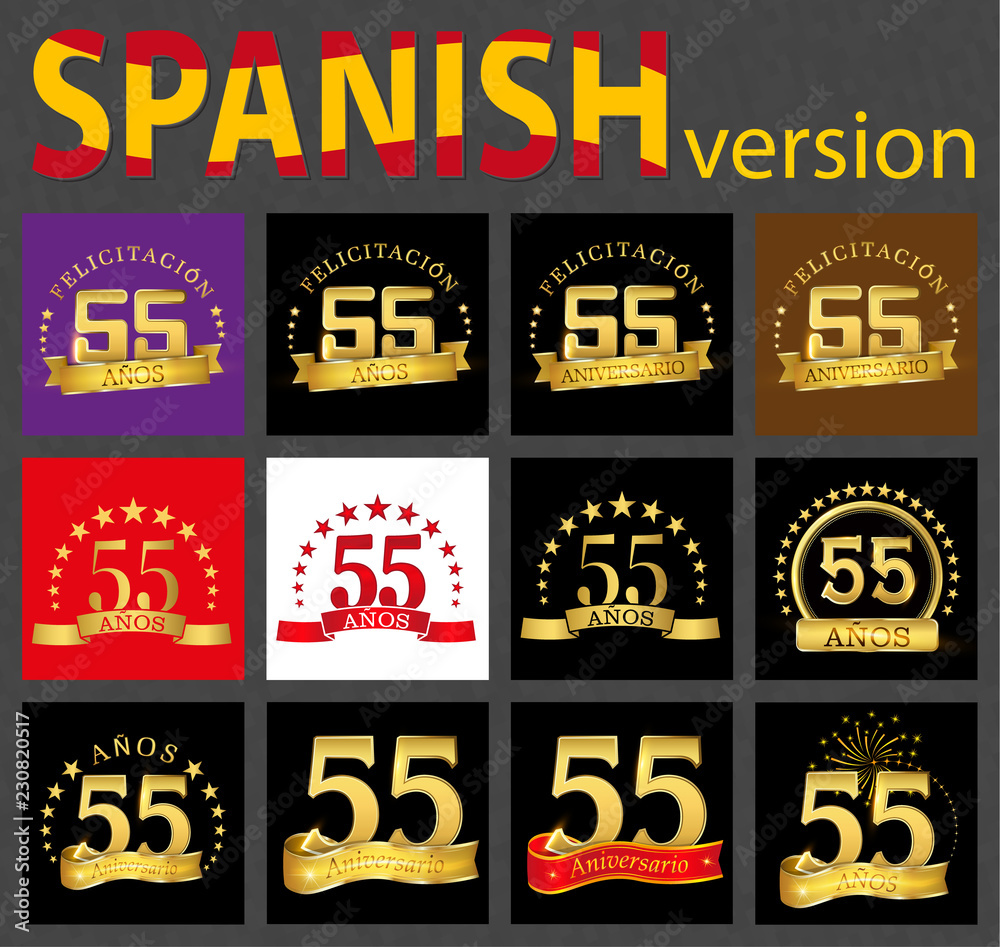 Spanish set of number fifty-five (55 years)
