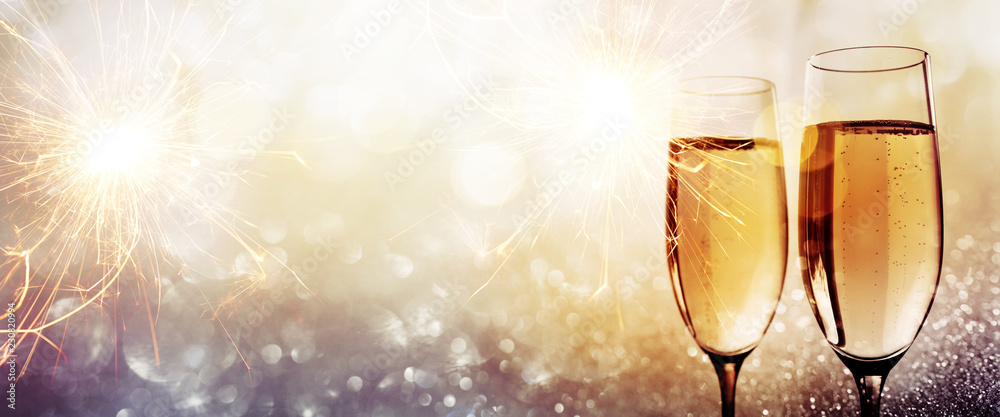 Champagne for a happy new year - obrazy, fototapety, plakaty 