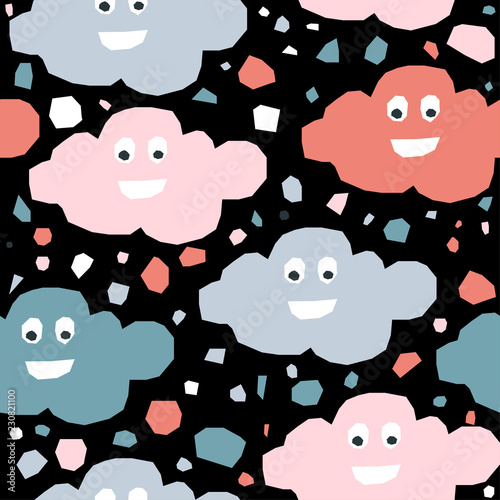 Abstract handmade seamless pattern. Childish craft wallpaper for birthday card, baby nappy, school party advertising, shop sale poster, holiday wrapping paper, textile, bag print, t shirt etc.