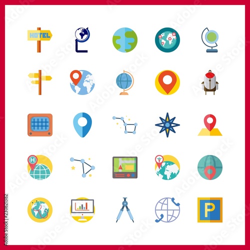 25 map icon. Vector illustration map set. worldwide and planet earth icons for map works