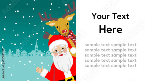 Waving hand - Santa Claus and Reindeer Standing behind the White Copy Space
