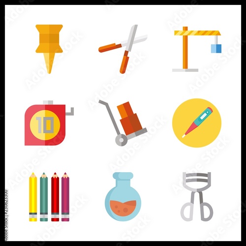 9 tool icon. Vector illustration tool set. winch and wheelbarrow icons for tool works