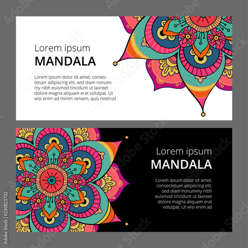 Indian floral paisley medallion banners. Ethnic Mandala ornament. Can be used for textile, greeting card, coloring book, phone case print.
