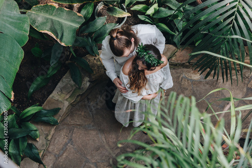 Beautiful couple in botanical garden