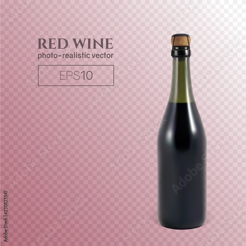 Photorealistic bottle of red sparkling wine on a transparent background. This wine bottle can be placed on any background.