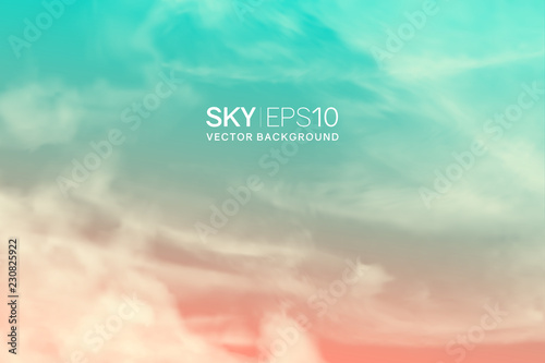 Horizontal vector background with realistic pink-blue sky and clouds. The image can be used to design a banner, flyer and postcard.