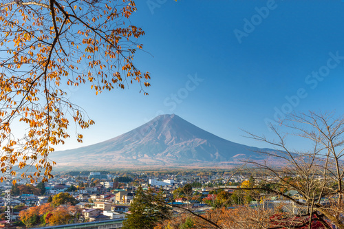 Fuji mountain with blue sky background in autumn, Japan