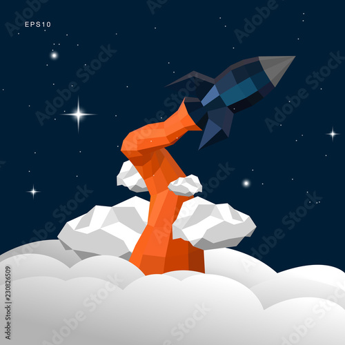 Rocket papercraft take off on night sky