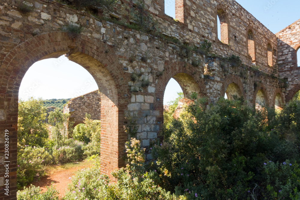 Ruins of a former mine company in Campiglia Marittima, Italy
