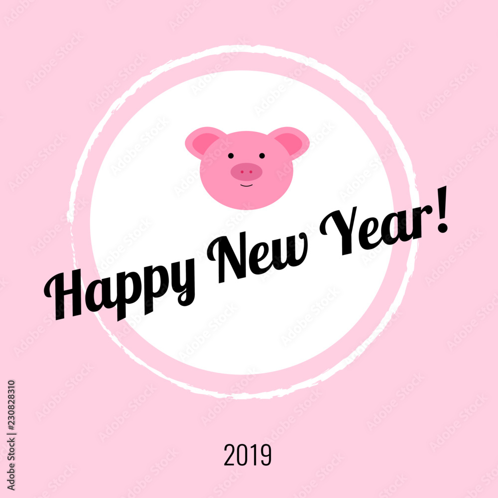 happy new year card with cute pig