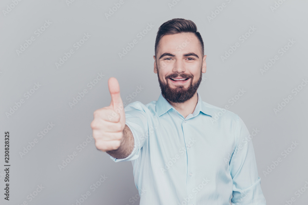 What a nice offer! Close up photo portrait of handsome attractiv