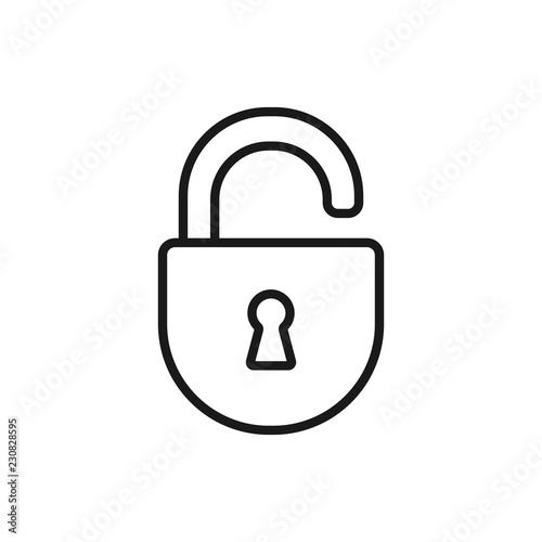 Black isolated outline icon of unlocked lock on white background Line Icon of padlock.