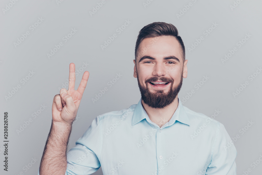 Close up studio photo portrait of handsome calm peaceful attract Close up studio photo portrait of handsome calm peaceful attract