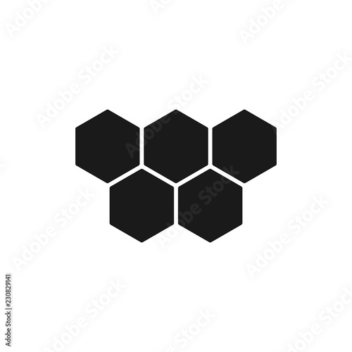 Black isolated icon of bee honeycomb on white background. Silhouette of honeycombs. Flat design.