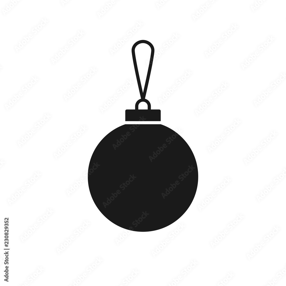 Black isolated icon of toy of christmas tree on white background. Silhouette of ball. Flat design. Black isolated icon of toy of christmas tree on white background. Silhouette of ball. Flat design.