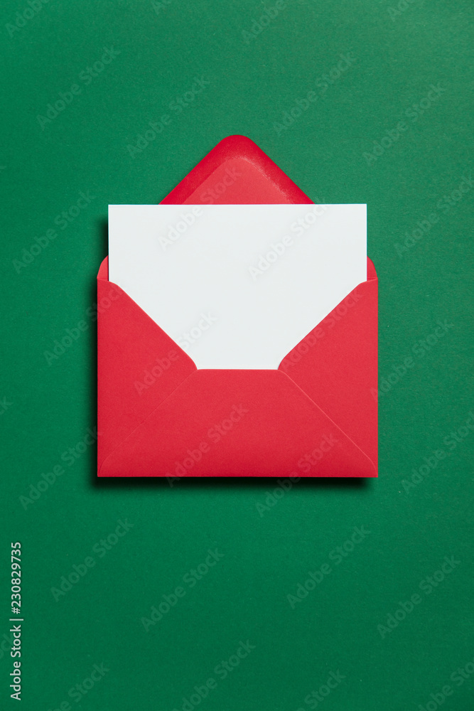 Blank white card with red paper envelope Christmas card template mock ...