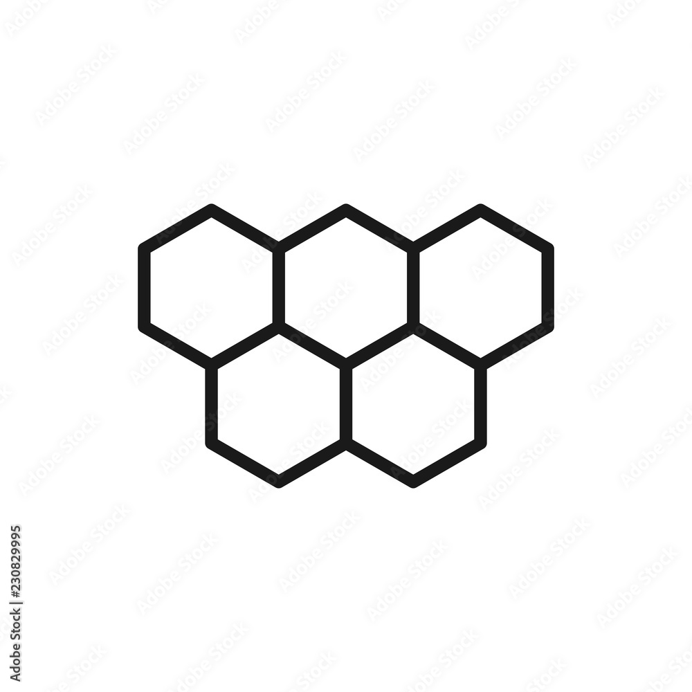 Black isolated outline icon of bee honeycomb on white background. Line Icon of honeycombs. Black isolated outline icon of bee honeycomb on white background. Line Icon of honeycombs.