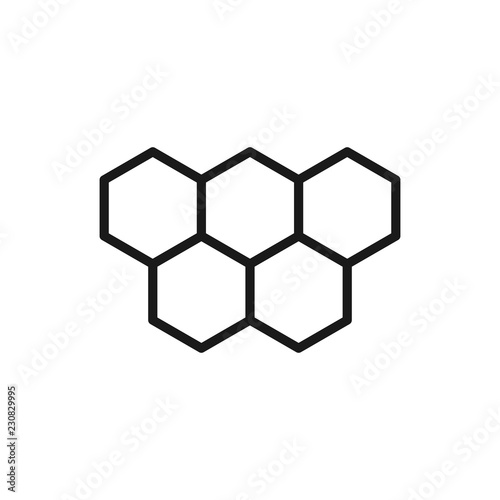 Black isolated outline icon of bee honeycomb on white background. Line Icon of honeycombs.
