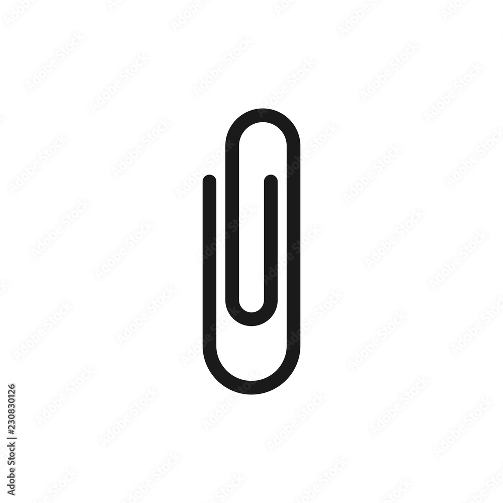 Black isolated icon of paper clip on white background. Silhouette of paper clip. Flat design. Black isolated icon of paper clip on white background. Silhouette of paper clip. Flat design.