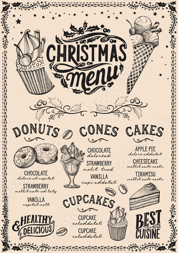 Christmas menu template for dessert restaurant. © marchiez