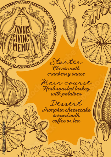 Thanksgiving food menu for holiday dinner celebration.