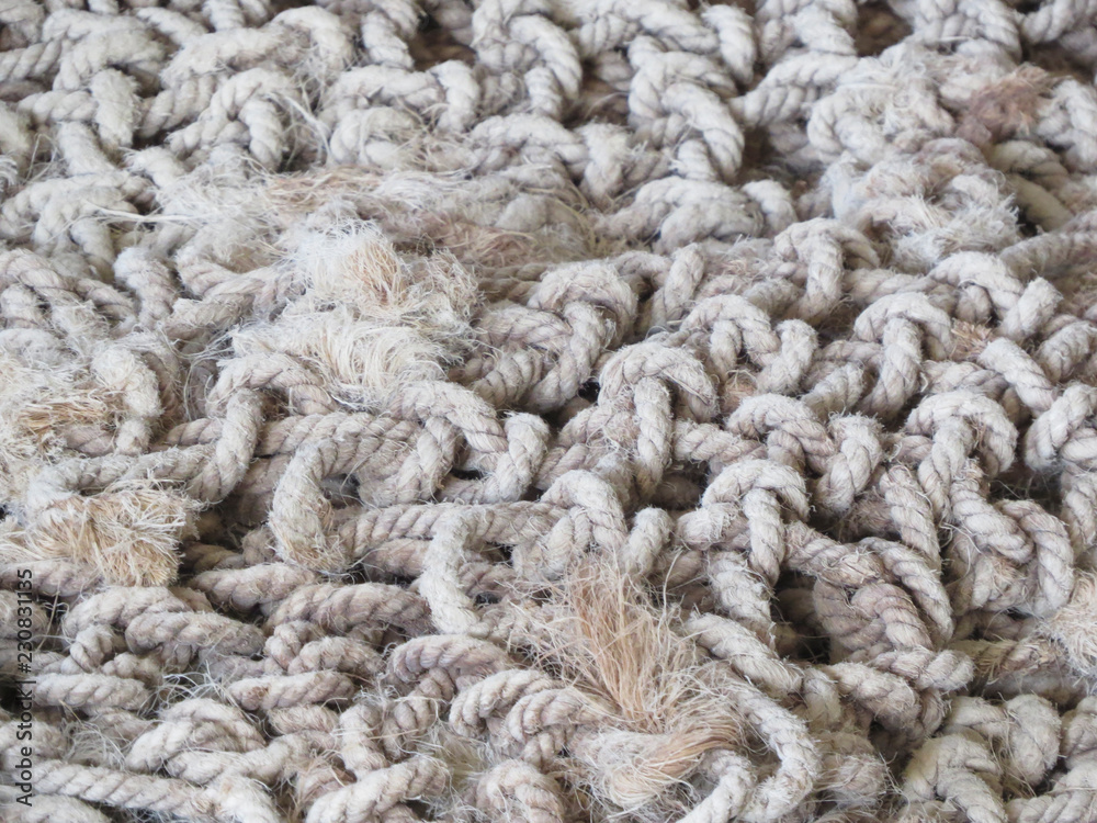Favignana, Trapani, Italy -  fishing nets in the Former tuna fish factory (La Tonnara in Italian) in the Aegadian islands