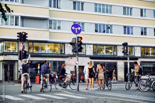 cyclists wait at the crossroad in Copenhagen