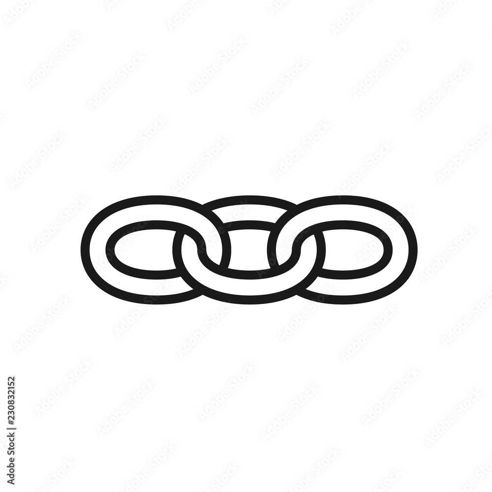Black isolated outline icon of chain on white background. Line Icon of