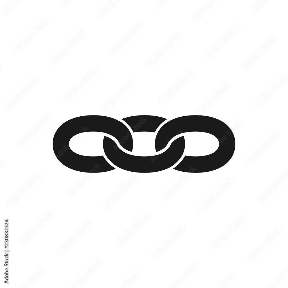 Black isolated icon of chain on white background. Silhouette of chain. Symbol of strength. Flat design. Black isolated icon of chain on white background. Silhouette of chain. Symbol of strength. Flat design.