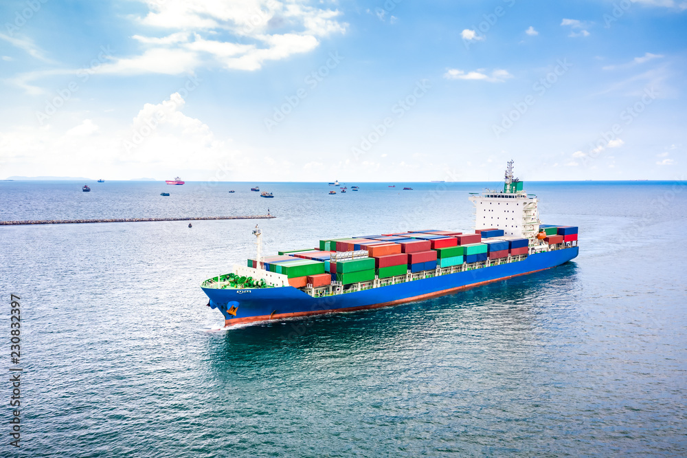shipping loading cars containers business transactions open sea Asian pacific import and export logistics oceans service by shipping business industry