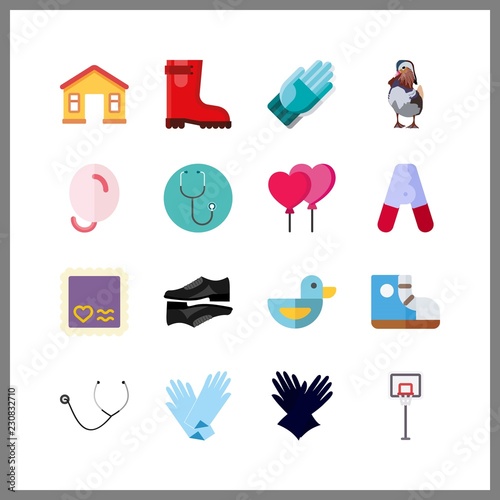 16 rubber icon. Vector illustration rubber set. sports ball and stamp icons for rubber works