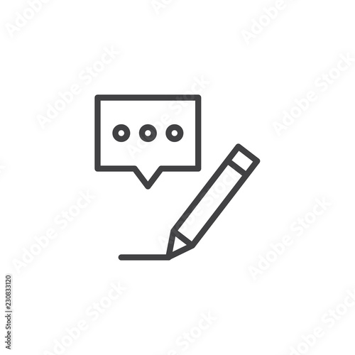 Copywriting outline icon. linear style sign for mobile concept and web design. Message speech bubble and pen simple line vector icon. Symbol, logo illustration. Pixel perfect vector graphics